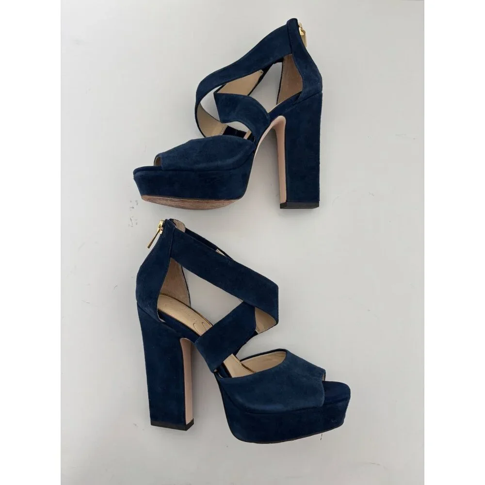 Jessica Simpson Heels 51/2 Suede Platform Chunky Block Y2K Night Out Studio 54 - Picture 4 of 15